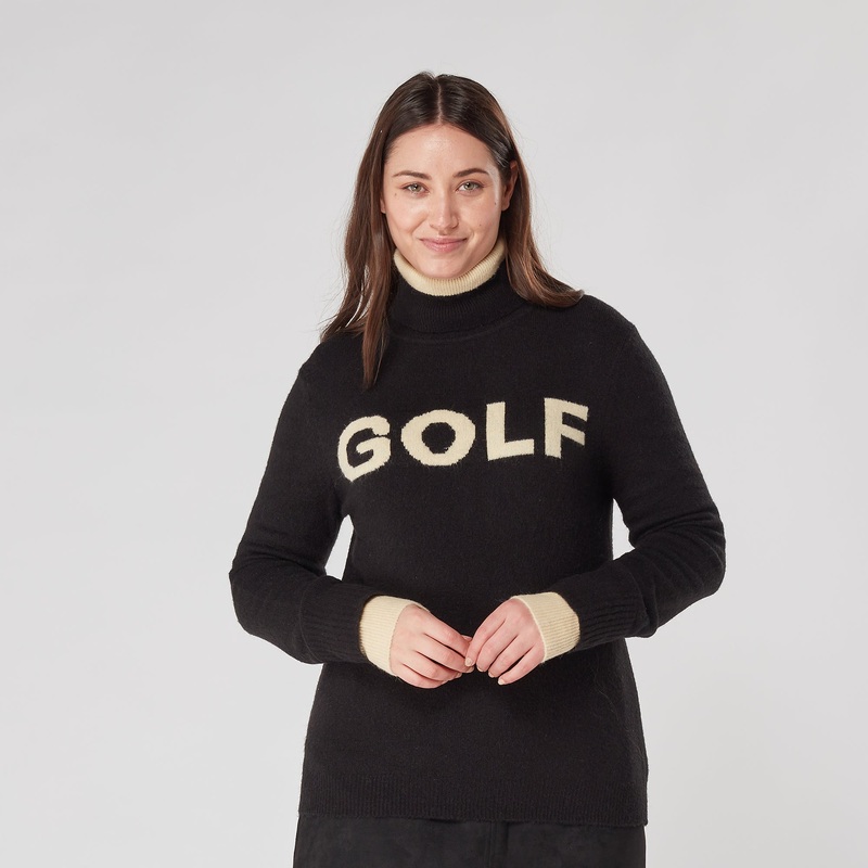 Swing Out Sister Womens ‘Golf’ Roll Neck with Double Layered Cuffs in Black