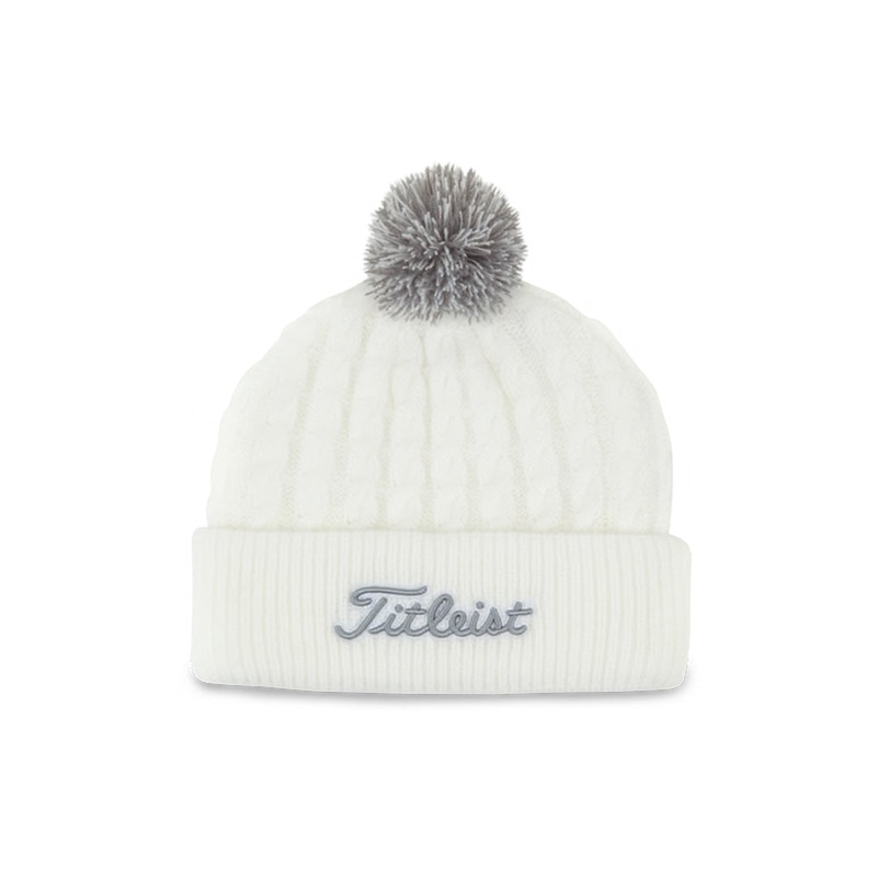 Cable Knit Pom Pom|White