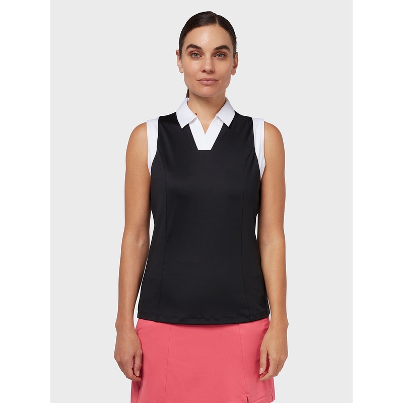 Callaway Ladies Sleeveless Colour Block Polo Shirt in Caviar