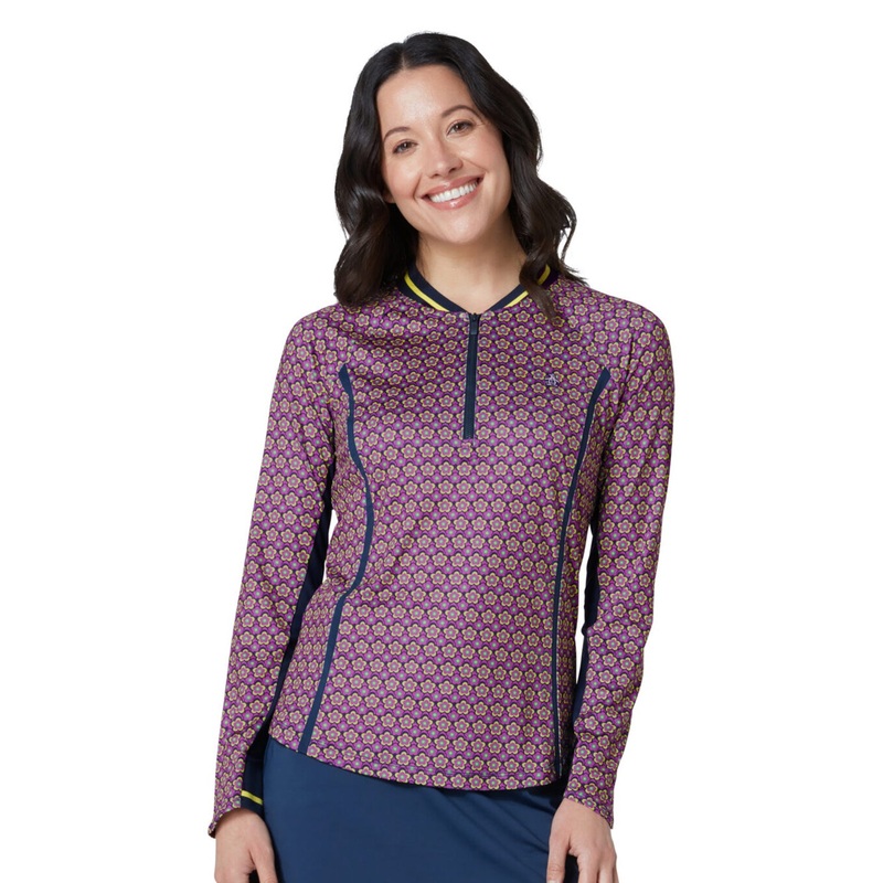 Original Penguin Women’s Zip-Neck Navy Floral Print Golf Top