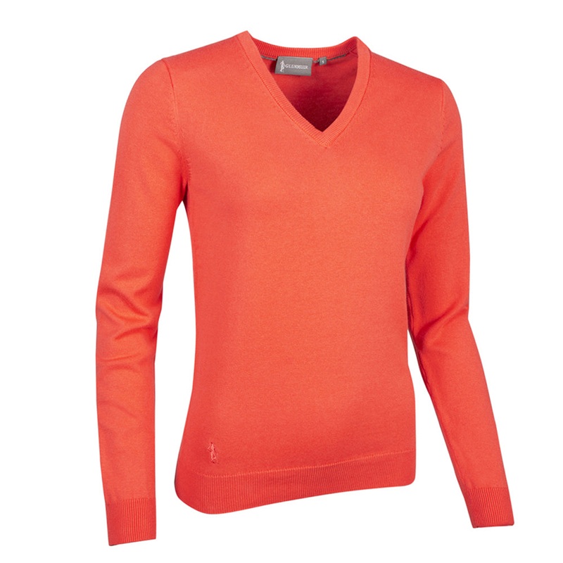 Glenmuir Ladies 100% Cotton V-Neck Sweater in Apricot – Last One Large Only Left
