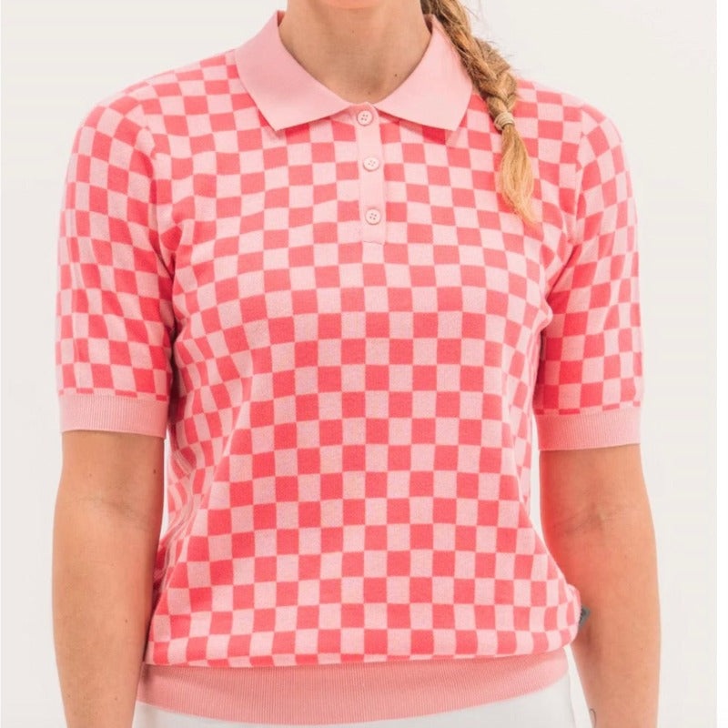 Foray Golf Checkered Knit S/S Polo – Coral