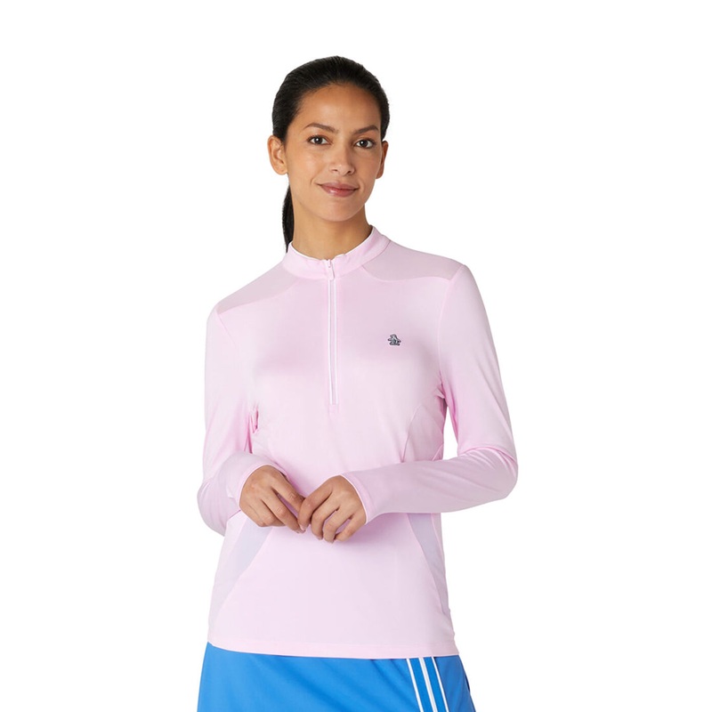 Original Penguin Women’s Zip-Neck Top with Mesh Panels in Gelato Pink