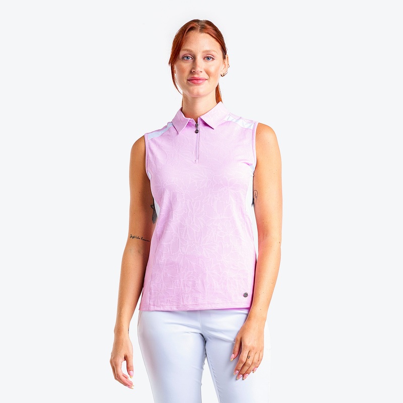 Nivo Ladies Micro-Perforated Sleeveless Polo in Bubble Gum