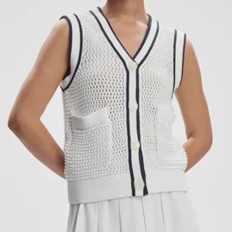 Varley Lellani V-Neck Tank – White/Blue Nights