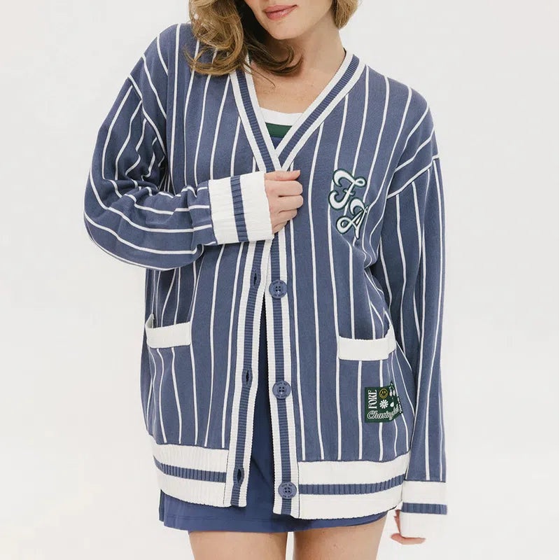 Fore All Dot Cardigan – Pinstripe Indigo
