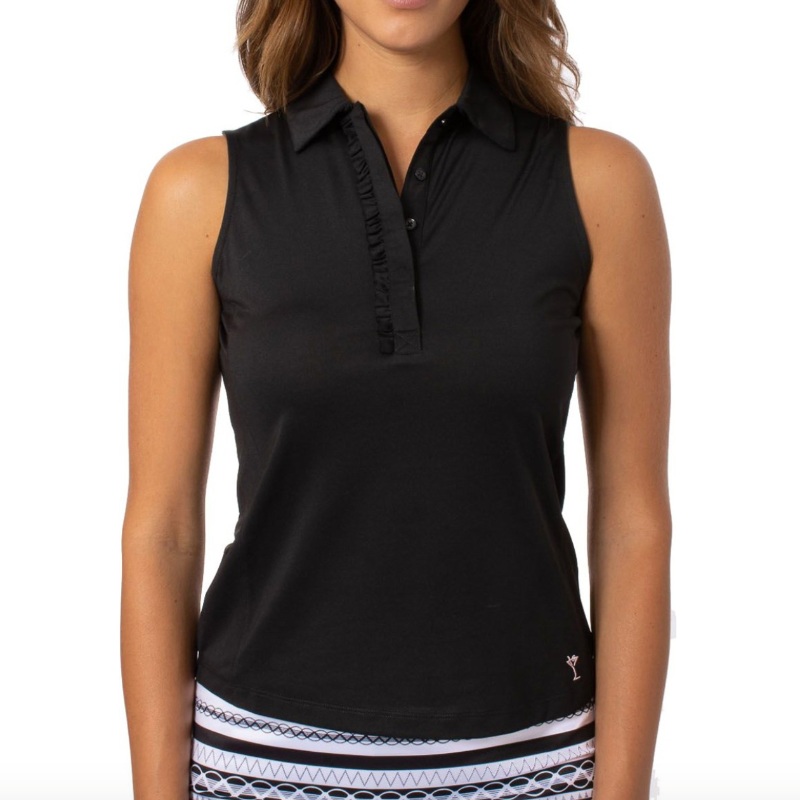 Golftini S/L Ruffle Tech Polo – Black