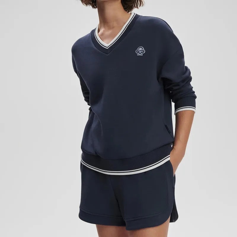 Varley Iona V-Neck Sweat – Navy/White