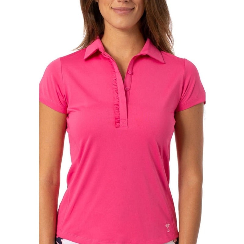 Golftini S/S Ruffle Tech Polo – Hot Pink