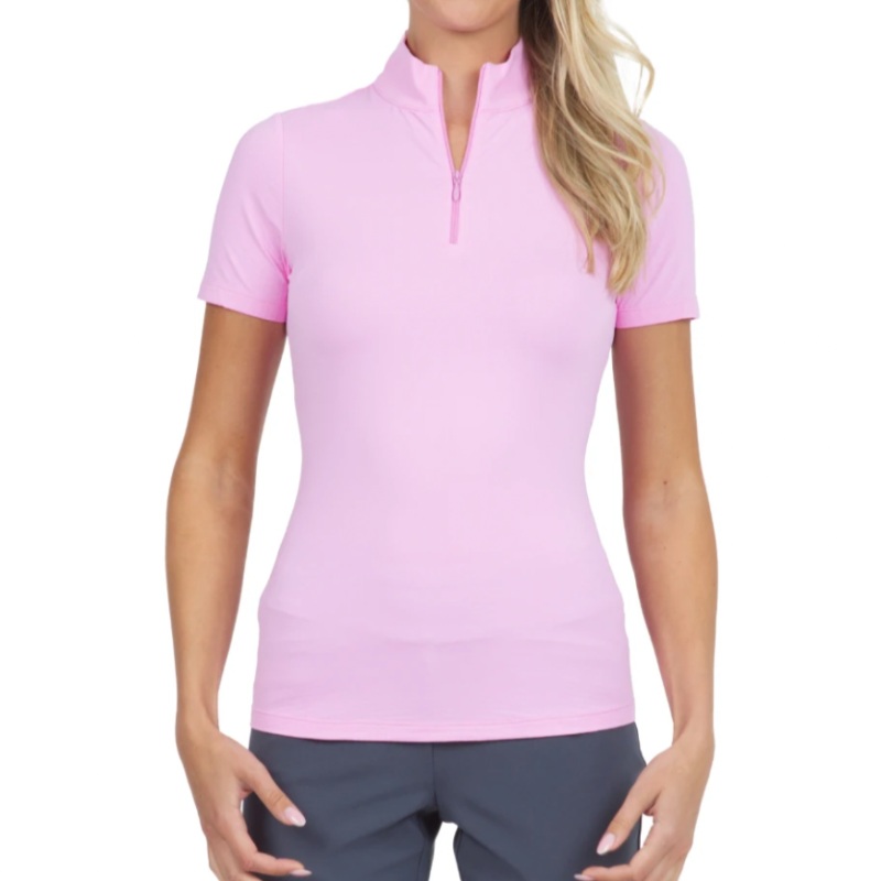 IBKUL Solid S/S Mock Neck Top – Candy Pink