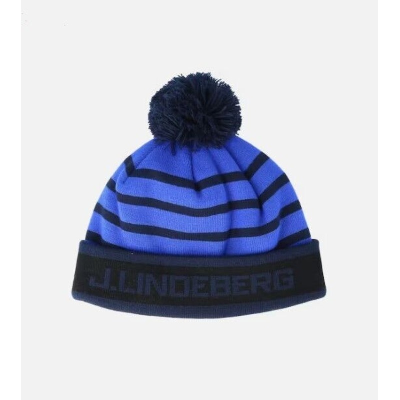 J.Lindeberg Pom Stripe Golf Beanie Daz Blue One Size Fits All