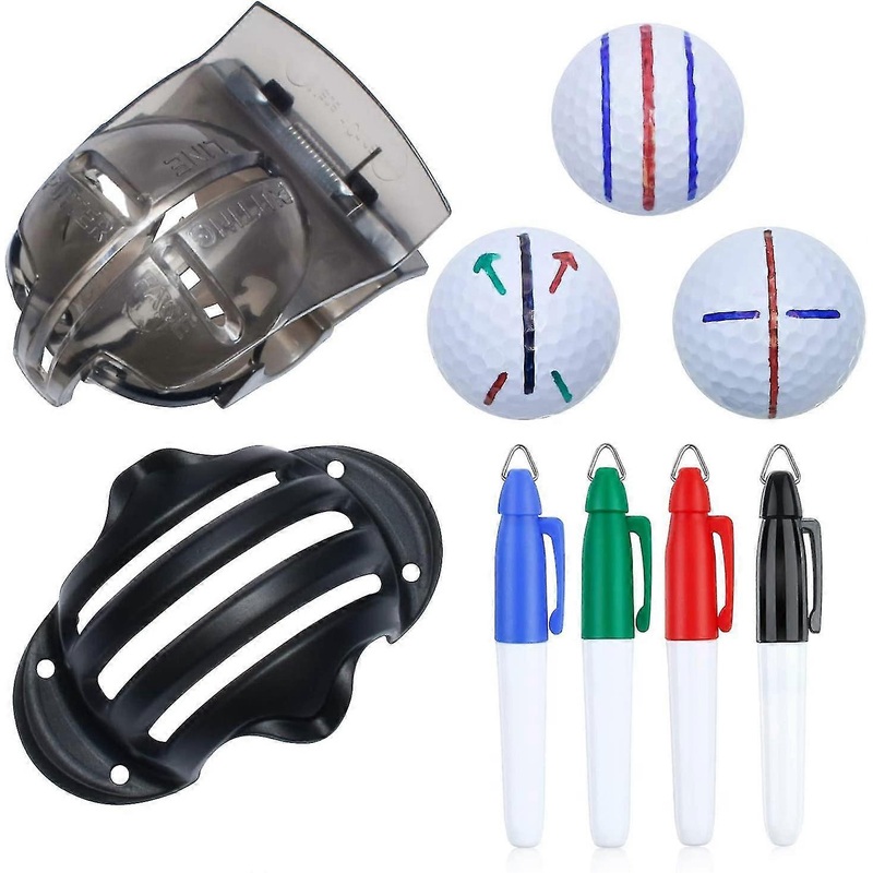 Sunrain  6 Pack Golf Ball Line Drawing Marker Golf Ball Liner Golf Ball Marking Tool Kit – 2 Golf Ball Marking Stencils And 4 Color Markers