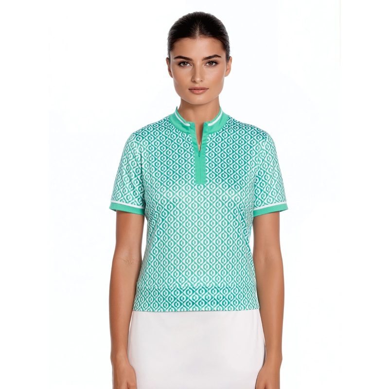 Women’s Geo Print Golf Polo|Mint-ZZ|Mint|Peacoat-DS|Clear Tides-DS|Mint-BE|XS|S|M|L|XL|XXL