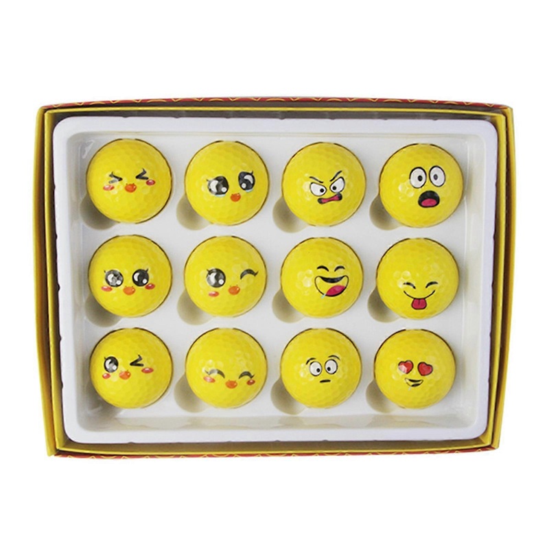 12Pcs Funny Yellow Golf Balls Novelty Emotion Face Golf Balls Practice Golf Balls Lovely Golf Accessories for Men Women