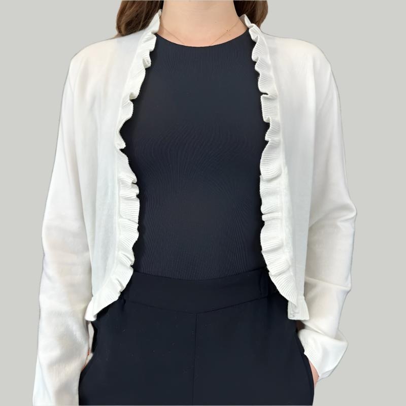 Alashan Cashmere Ruffle Edge Bolero Sweater – White
