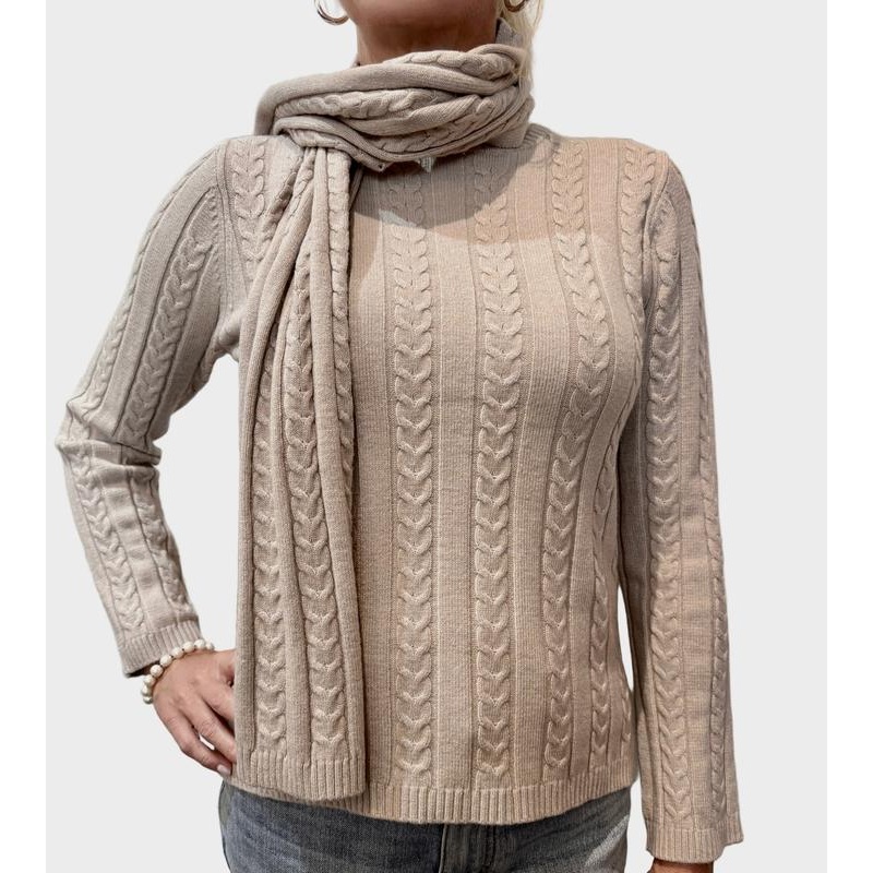 Atelier by Lyse Spenard Cable Sweater/Scarf – Oatmeal