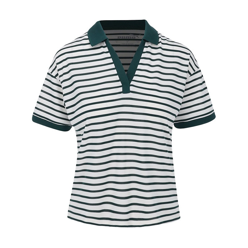 PUMA Everyday Stripe Pique Womens Polo (White/Green)