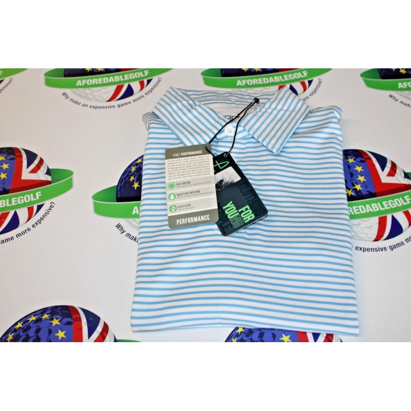 Garbinc Foster Junior Boys Polo Shirt Sky Blue/White Stripe Size XL Ages 11-12