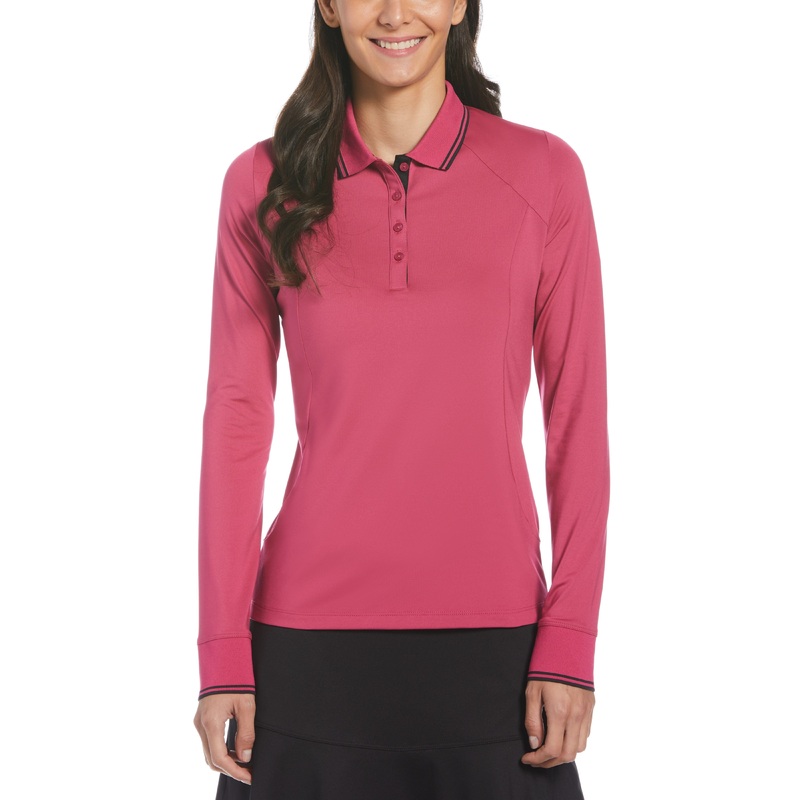 Women’s Solid Long Sleeve Polo with Ribbing