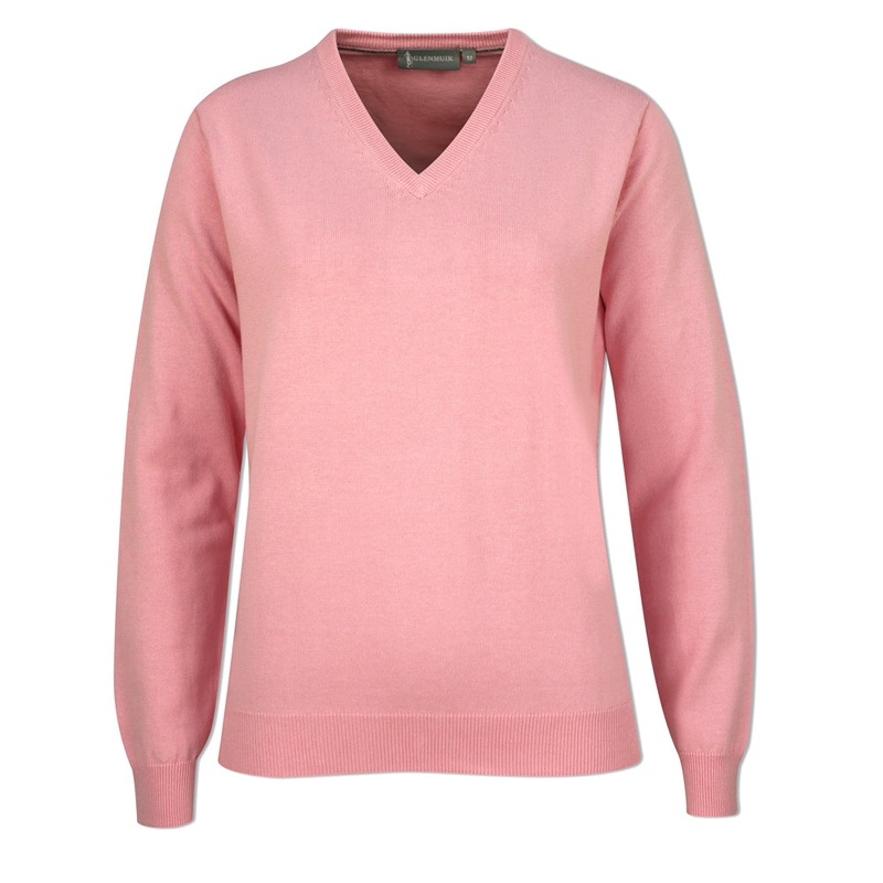 Glenmuir Ladies 100% Cotton V-Neck Sweater in Candy Pink