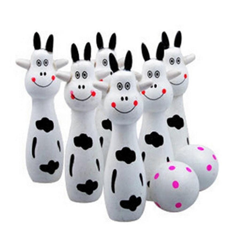 Wooden Animal Bowling Ball SET Game Baby Intellectual Toy Children 6 Pins 2 Ball
