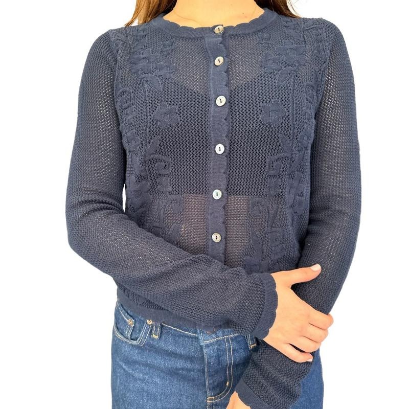 Autumn Cashmere Mesh Cardigan – Navy Floral