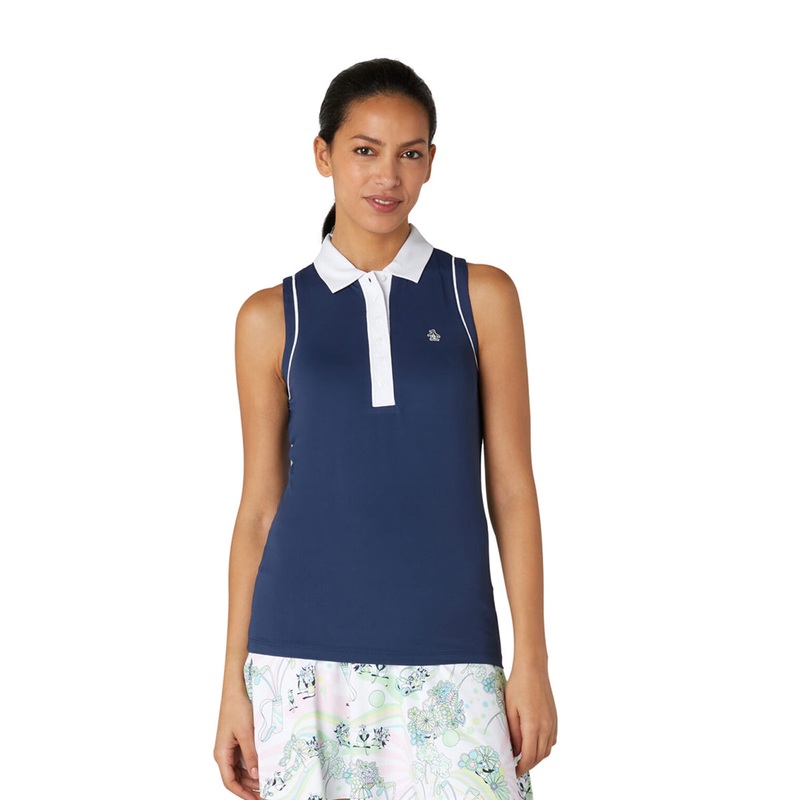Original Penguin Women’s Navy Sleeveless Polo with Mesh Panel Back