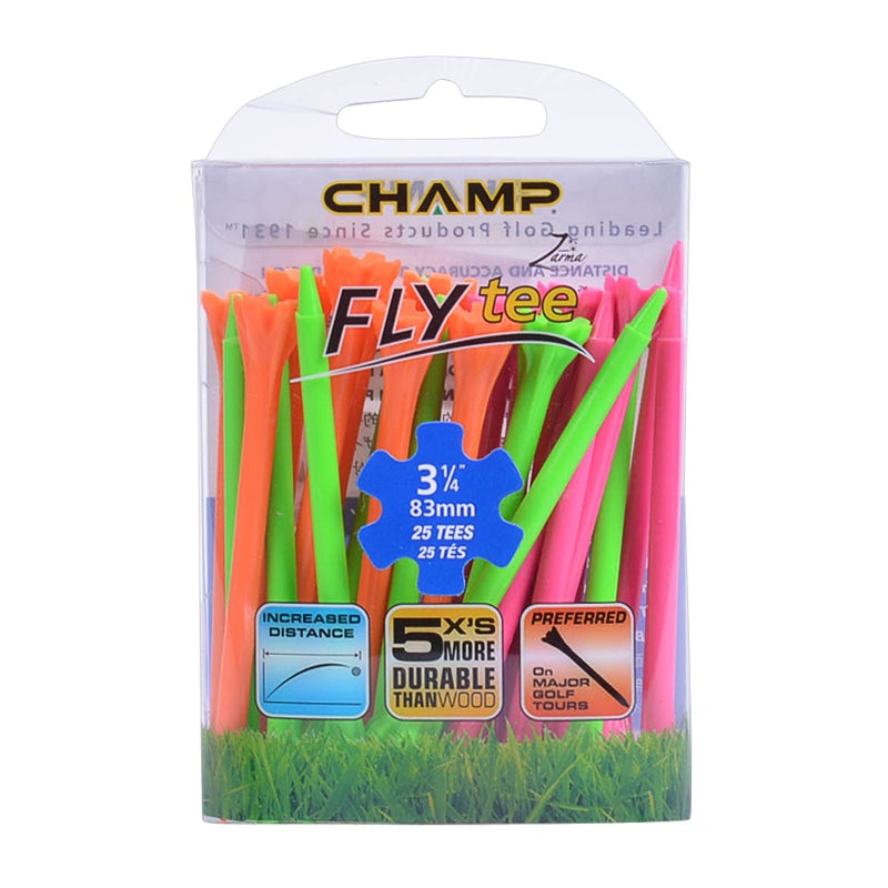 CHAMP 3 1/4 Inch Fly Tee Neon Mix – 25Pcs