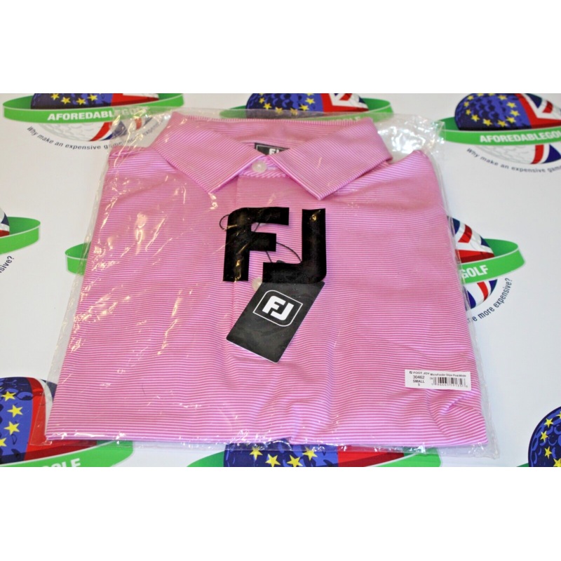 Footjoy Microfeeder Stripe Polo Shirt Pink/White Stripe UK Size Small