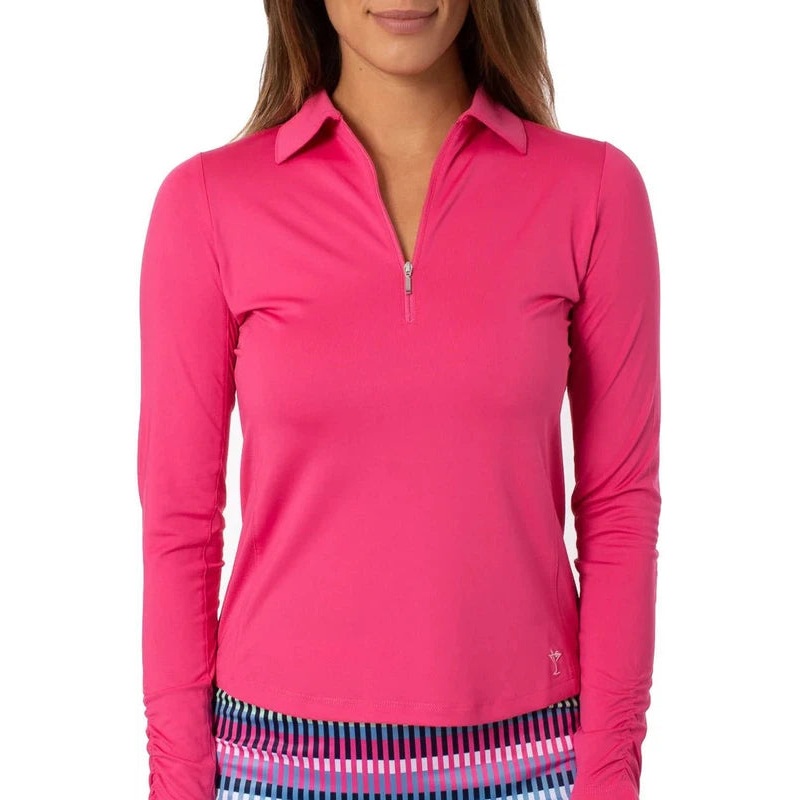 Golftini L/S Zip Tech Polo (no mesh) – Hot Pink