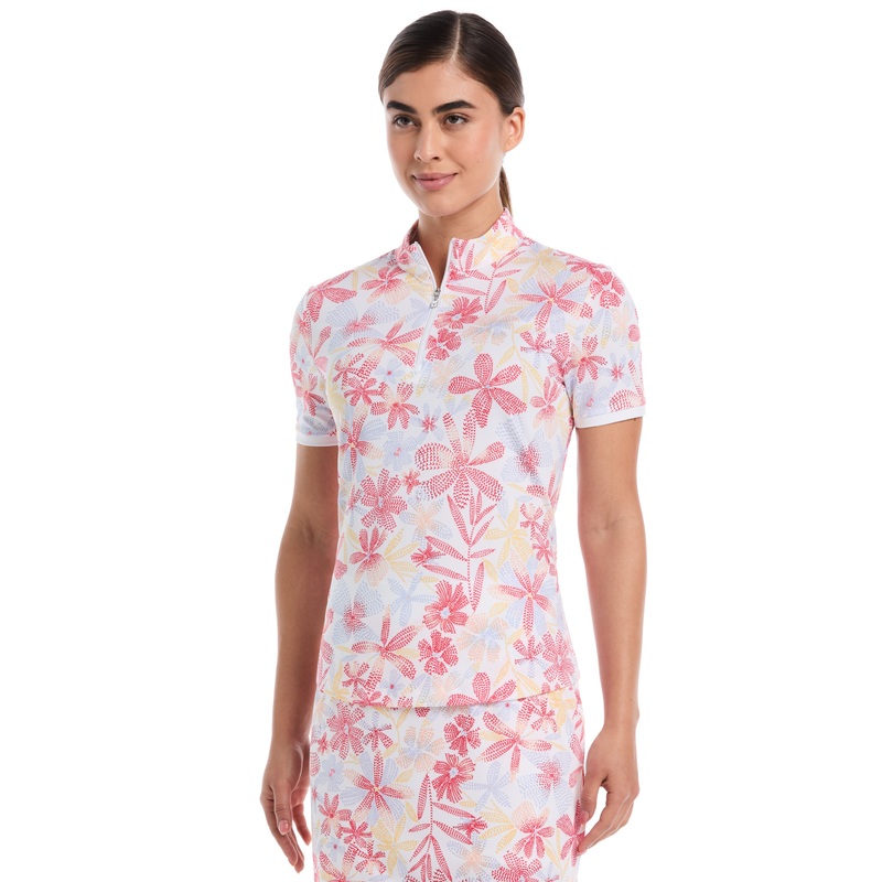 Women’s Abstract Floral Print Zip Golf Polo