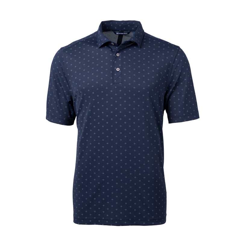 CUTTER & BUCK Virtue Eco Pique Tile Print Men’s Polo (Navy Blue)