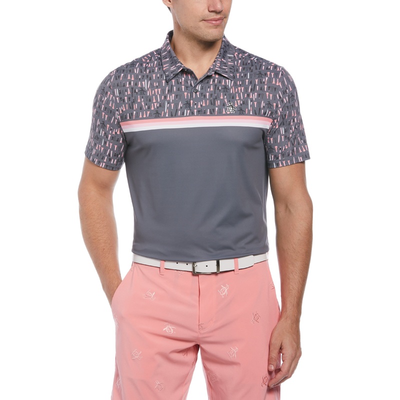 Men’s Short Sleeve Eng. Broken Tees Novelty Block Print Polo