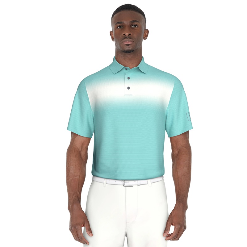 Men’s Short Sleeve Stretch Performance Ombre Chest Stripe Print Polo