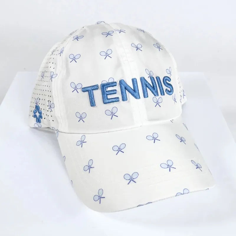 Vimhue Tennis Puff/Racquets Hat – White/Blue