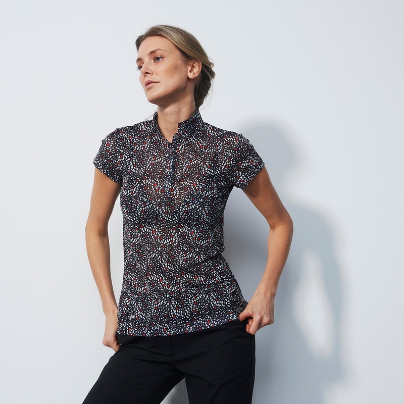Daily Sports Ladies Print Mesh Cap Sleeve Golf Polo Shirt – Medium Only Left
