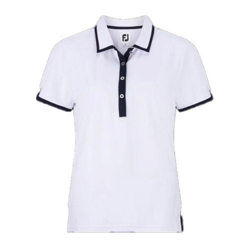FootJoy Women’s Stretch Pique Trim Polo – White/Navy