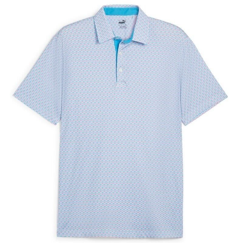 Puma Golf Mattr Palm Deco Polo Shirt Aqua Blue/Garnet Rose UK Size XL