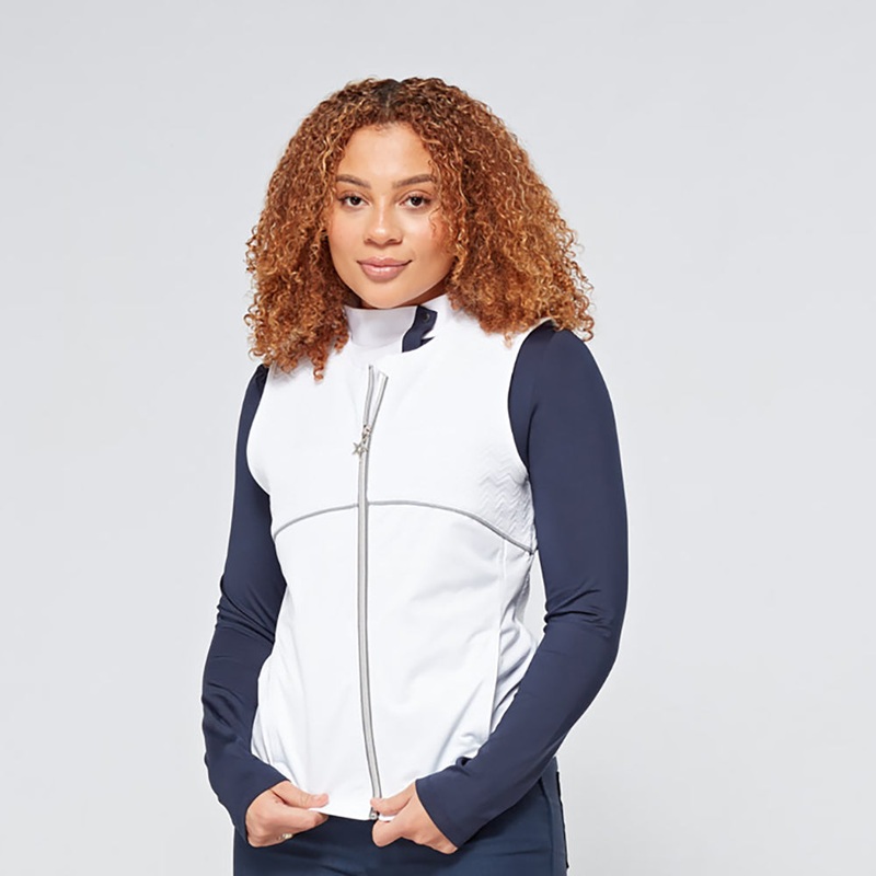 Swing Out Sister Women’s Collarless Soft-Stretch Gilet in White