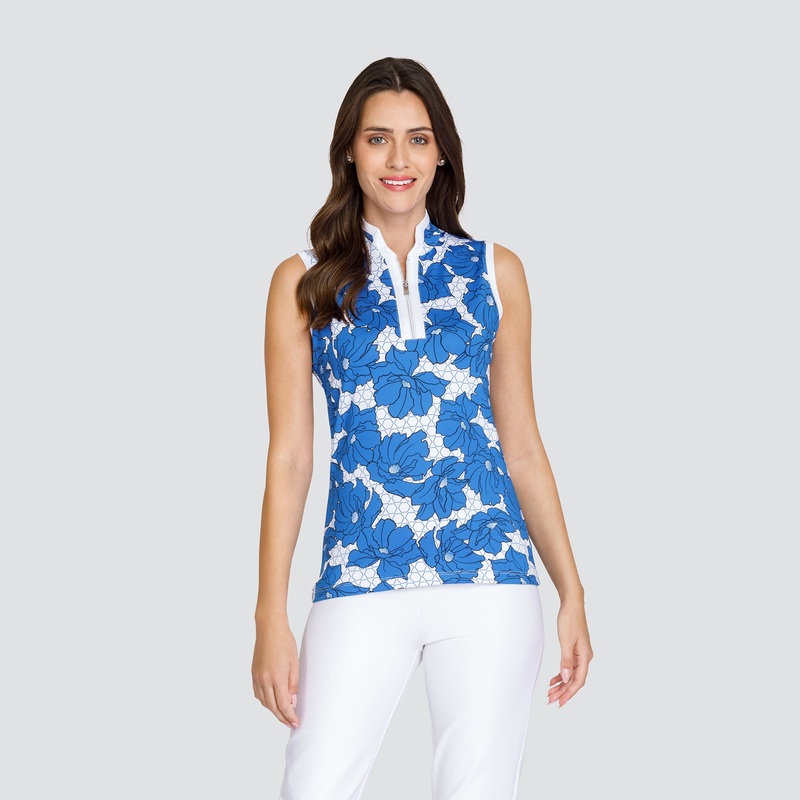 Tail Ladies Sleeveless Polo in a Floral and Hexagonal Print – Last One Medium Only Left
