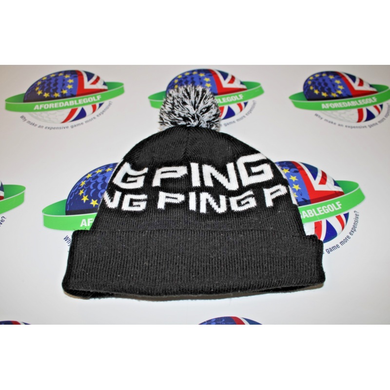 Used Ping logo black bobble beanie hat