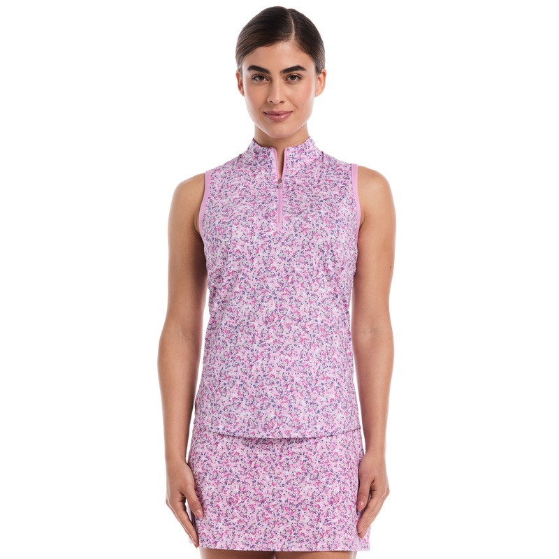 Women’s Mini Floral Print Zip Golf Polo