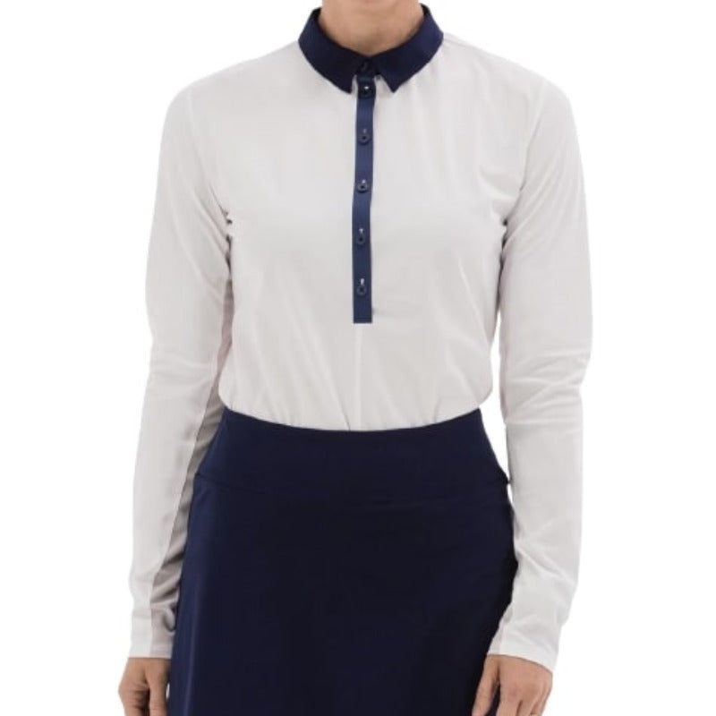 Foray Golf Core L/S Polo (mesh arm) – White /Navy