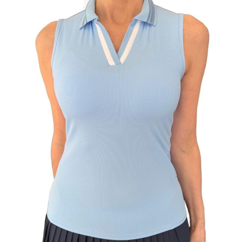 Foray Golf V-Neck Rib S/L Polo – Light Blue