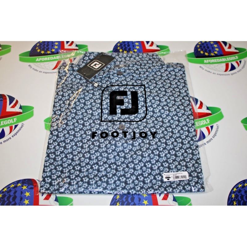 Footjoy Floral Sketch Print Lisle Golf Polo Shirt  White/Navy XL