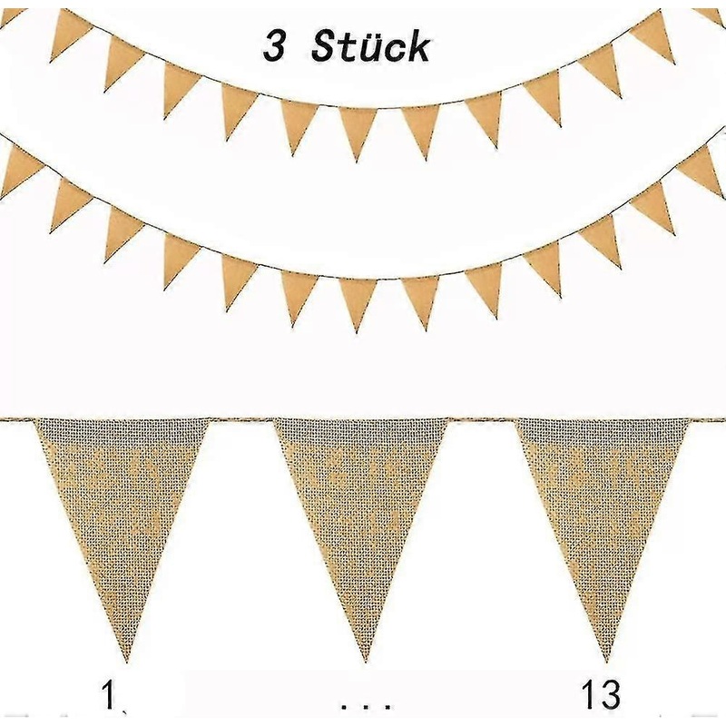 3pcs Banner Pennant, Hemp Rope Triangle Decoration Flags Set 13x17cm–