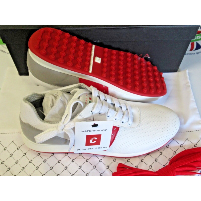 Duca Del Cosma Italian Leather Belair Golf Shoes White/Grey/Red UK Size 6
