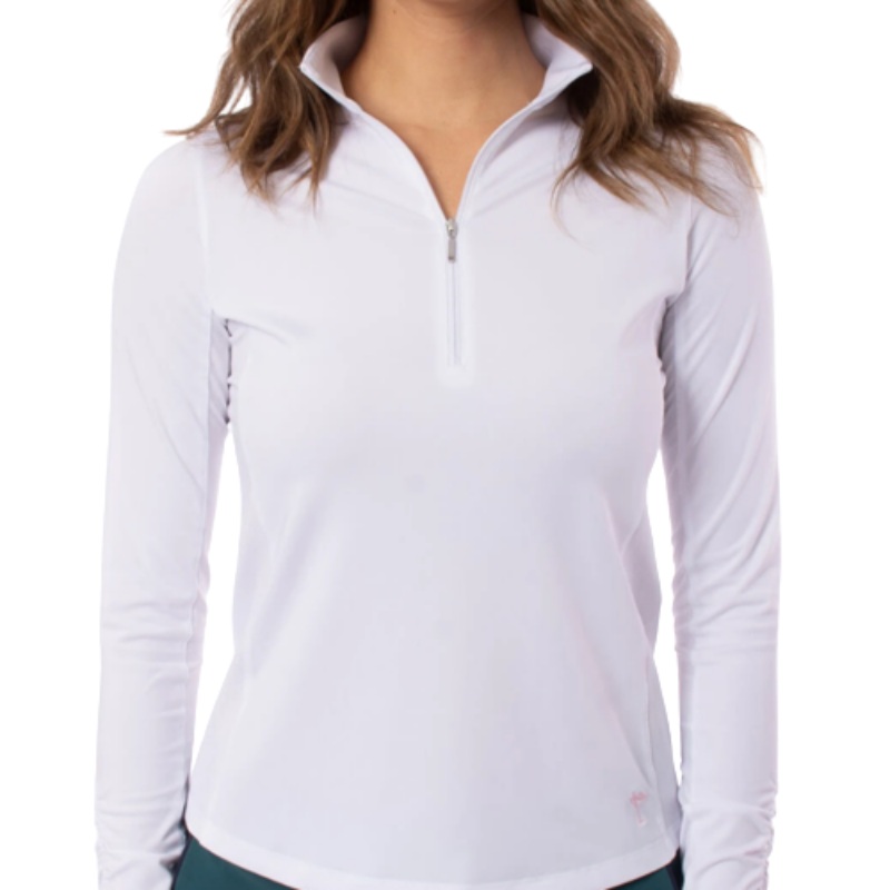 Golftini L/S Zip Mock Stretch Top – White