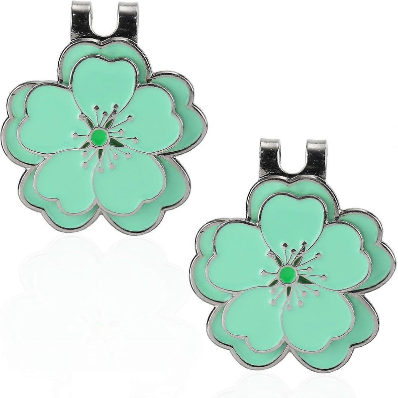 2pcs Magnetic Golf Ball Marker with Hat Clip, Green Flower Shape Golf Ball Marker Set Decoration Accessories for Men Women Golfer