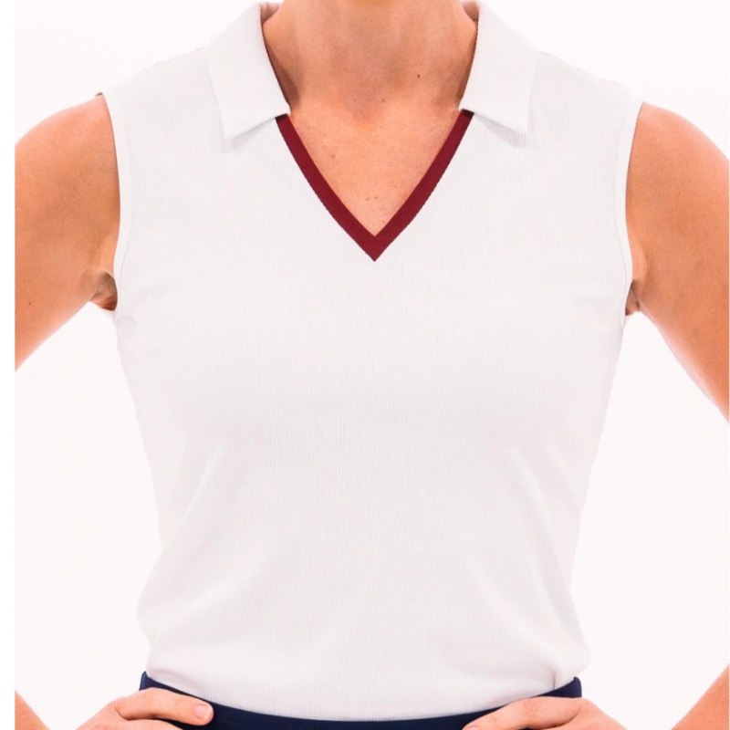 Foray Golf V-Neck S/L Polo – White/Bordeaux